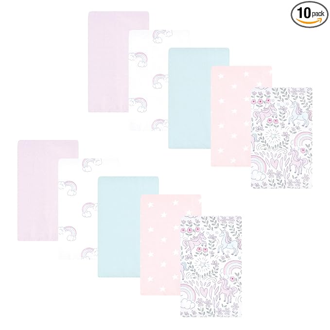 Hudson Baby Unisex Baby Flannel Burp Cloth 10pk, Dreamy Unicorn, One Size