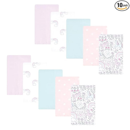 Hudson Baby Unisex Baby Flannel Burp Cloth 10pk, Dreamy Unicorn, One Size