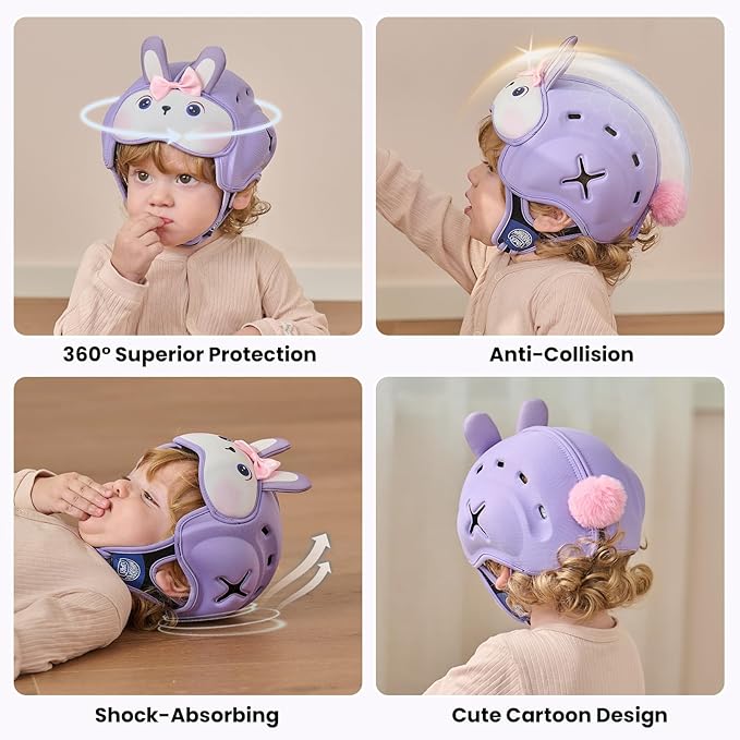 Mambobaby Baby Head Protector Helmet for Crawling and Walking, Breathable Soft Helmet, Ultra-Lightweight & Adjustable, Prevents Bumps Safety Helmet for Infants Toddlers 6-24 Months (Violet Bunny)