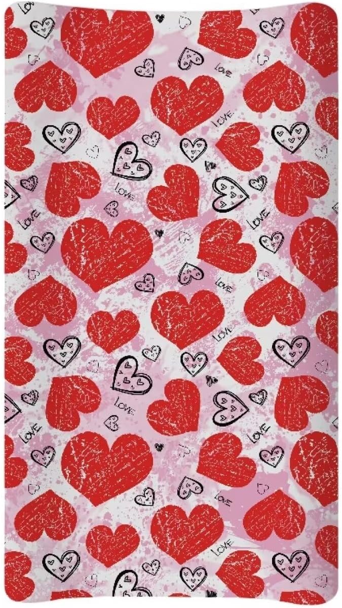 Love Valentine Changing Table Cover Durable Baby Changing Pad Cover Stain Resistant Universal Tray Table Mat Waterproof Cozy Table Sheets Valentine Decor