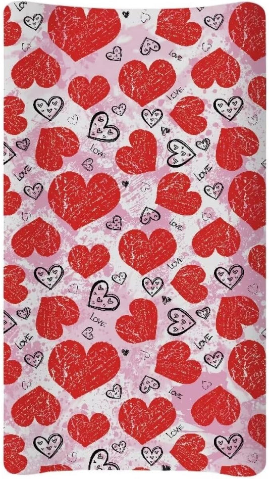 Love Valentine Changing Table Cover Durable Baby Changing Pad Cover Stain Resistant Universal Tray Table Mat Waterproof Cozy Table Sheets Valentine Decor