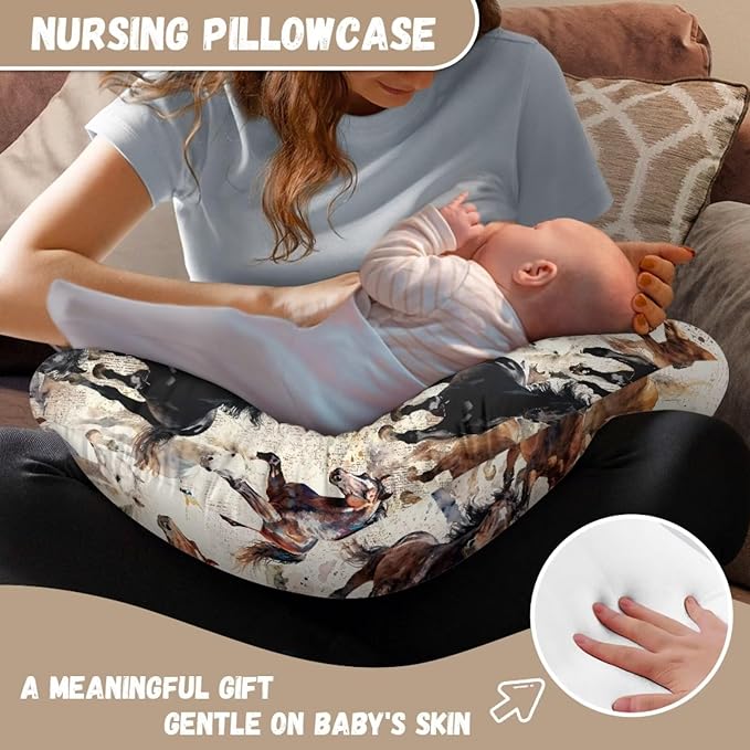 Jeiento Brown Horse Breastfeeding Pillow Covers Soft Comfort Breastfeeding Nursing Pillow Case Stretchy Removable Slipcover for Newborn Boys Girls,Bottle Feeding,Cover Only