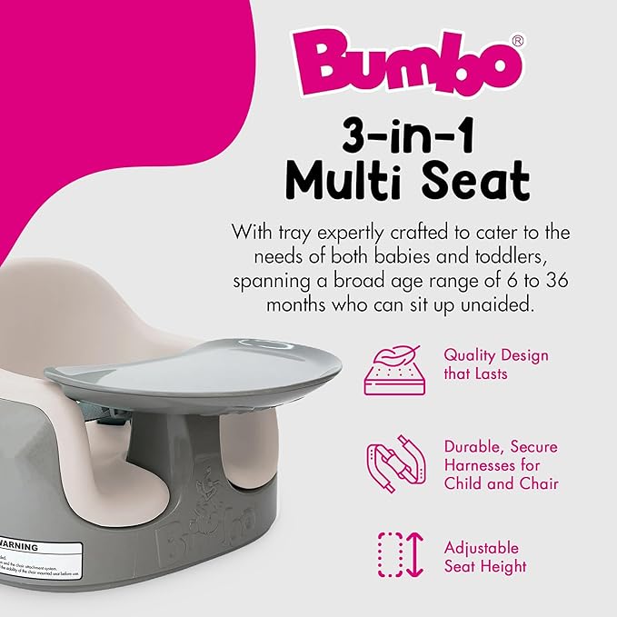 Bumbo 3-in-1 Multi-Seat for 6 to 36 Months, Travel Baby Feeding & Play Floor Seat, All-in-One Portable Booster with Tray & Toddler High Chair, Breige/White Sand