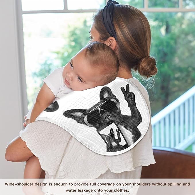 Cool French Bulldog Dog Take Selfie Muslin Burp Cloths for Baby 4 Pack Soft 100% Cotton Baby Washcloths Bibs for Boy Girl