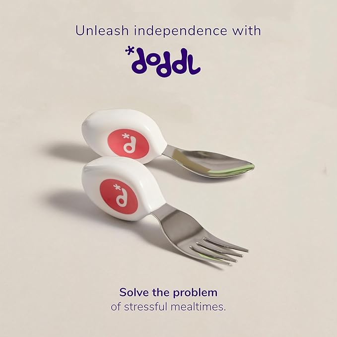 doddl Toddler Utensils, Ergonomic Fork and Spoon Set for Self Feeding, Stainless Steel Silverware for 1-3 Year Olds, BPA Free, Dishwasher Safe (Magento)
