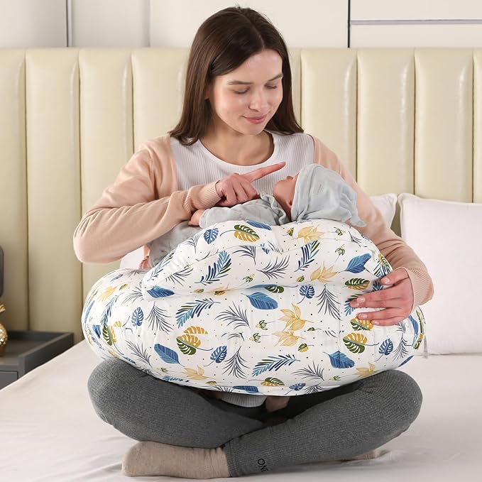 BATTOP Nursing Pillow for Breastfeeding - More Support for Mom, Feeding Pillow with Removable Cover and Adjustable Waist Strap, Plus Size Breastfeeding Pillow