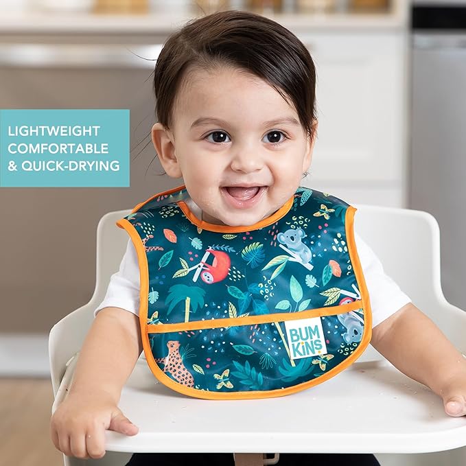 Bumkins Bibs, for Baby Girl or Boy, Infant 3-9 Months,Essential Must Have for Eating, Feeding, Baby Led Weaning, Mess Saving Waterproof Soft Fabric, Starter Bib 2-pk Jungle and Animal