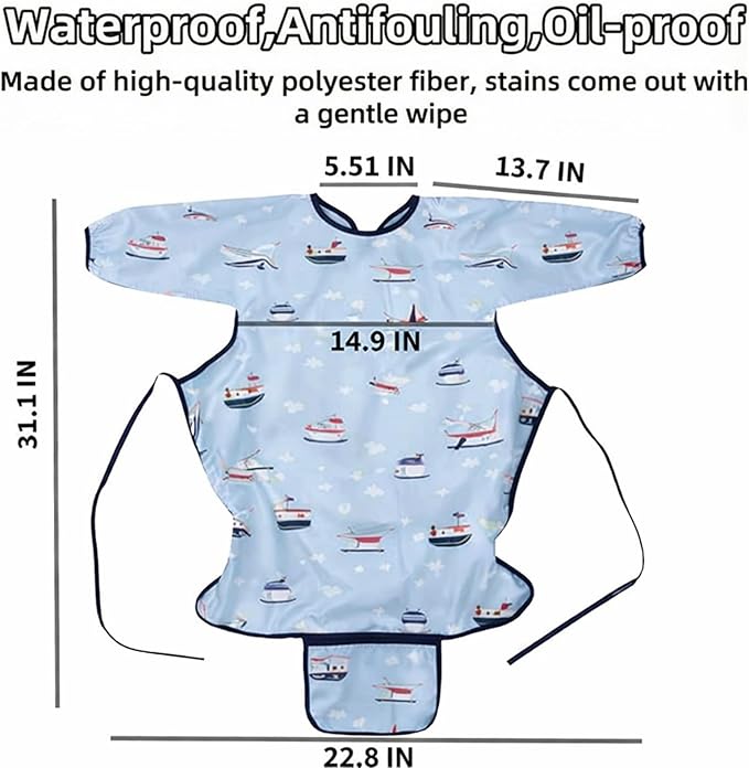MOTEERLLU Coverall Baby Feeding Bib for Eating,Long Sleeves Bib Attaches to Highchair and Table,Weaning Bibs