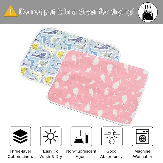 2 Pcs Baby Diaper Changing Pad, Maveek 19.7'' X 27.6'' Newborns Waterproof Diaper Pad Reusable Nappy Multi Function Washable Mat for Home and Outdoor(Pink&Blue)