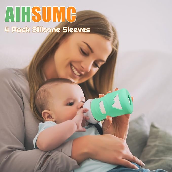 4 Pack Silicone Sleeves for Avent Natural Glass Baby Bottles, Baby Bottle Sleeves 8 oz Premium Food Grade Silicone Bottle Cover, Anti Breakage Baby Bottle Holder
