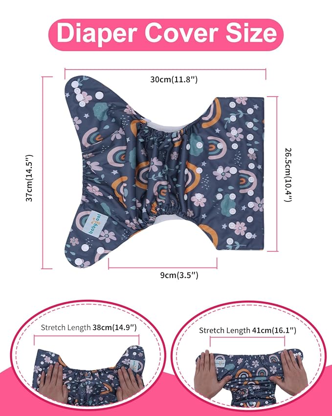 babygoal Cloth Diaper Covers 6 Pack with Wet Bag for Fitted Diapers and Prefolds with Double Gussets, Adjustable and Reusable for Baby Girls