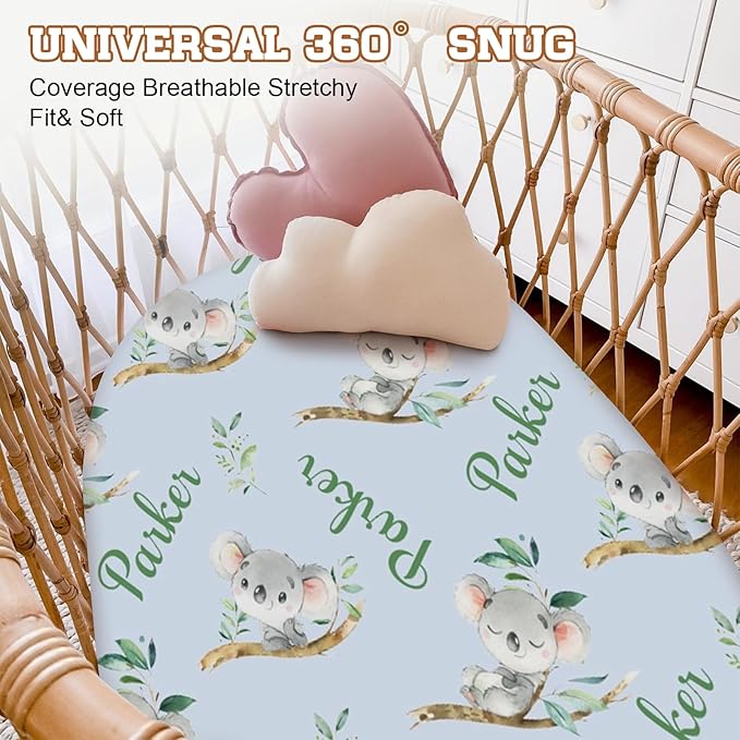 Personalized Baby Changing Pad Cover with Name - 2 Piece Blue Koala Baby Pee Pad Cover for Diaper Changing Table with Name Portable Custom Gifts for Infant Baby