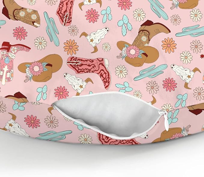 Boho Western Cowgirl Baby Nursing Pillow Covers for Girl Pink Cowgirls Boots Hat Cactus Floral Cow Skulls Nursery Slipcovers for Breastfeeding Pillows Wild West Soft Stretchy Cover for Newborn Infant