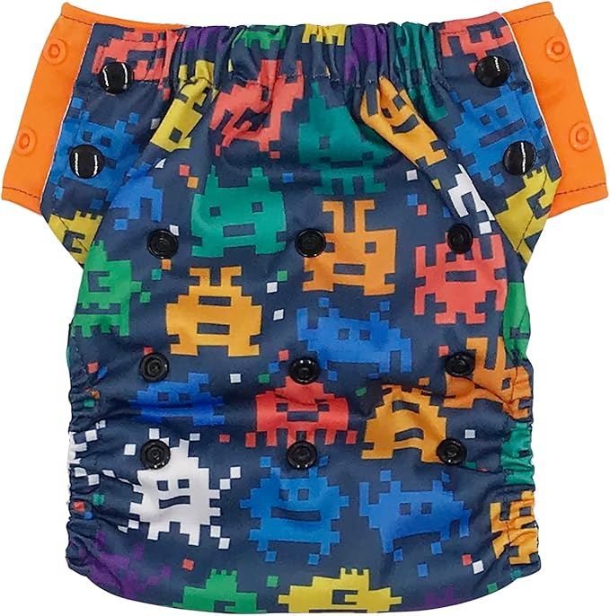 EcoAble Reusable Potty Training Diaper with Insert, Daytime Pull-on Cloth Training Pants for Toddlers and Big Kids (Size 3, Retro Game)