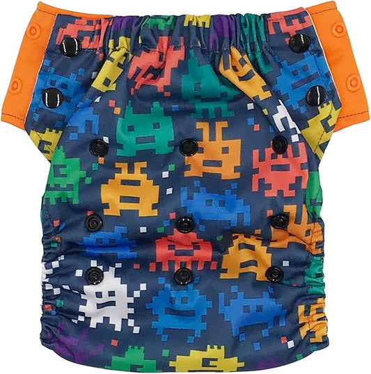 EcoAble Reusable Potty Training Diaper with Insert, Daytime Pull-on Cloth Training Pants for Toddlers and Big Kids (Size 3, Retro Game)