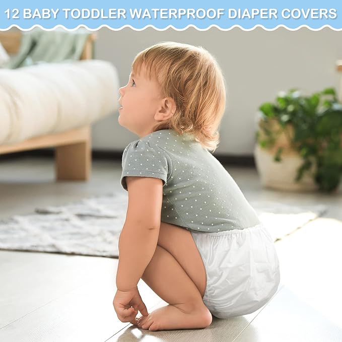 Funtery 12 Packs Waterproof Plastic Pants for Toddlers Reusable Diaper Covers Unisex Baby Potty Training Underwear Covers
