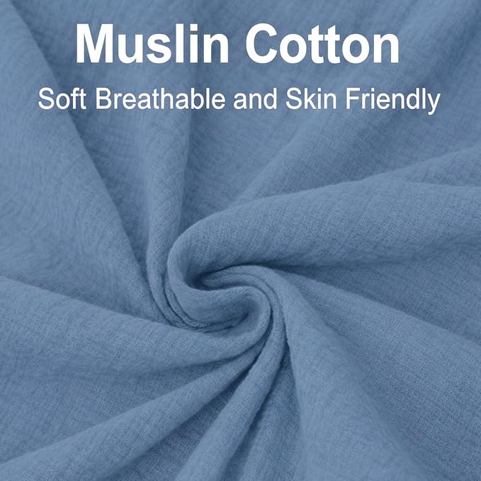 2 Pack Muslin Crib Sheets for Boys & Girl- Neutral Breathable Cotton Crib Mattress Sheets Fitted for Standard 28"x 52"- Nursery Décor No Slip Bed Sheets- Dustyblue & Blue