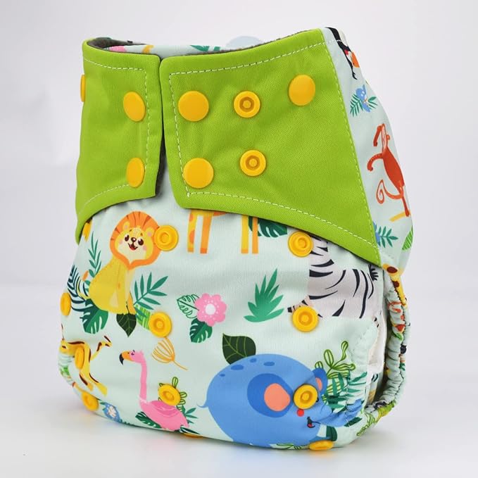 Baby Pocket Cloth Diaper Nappy Double Gussets Reusable Washable 8lbs-36lbs (Zoo Animals)