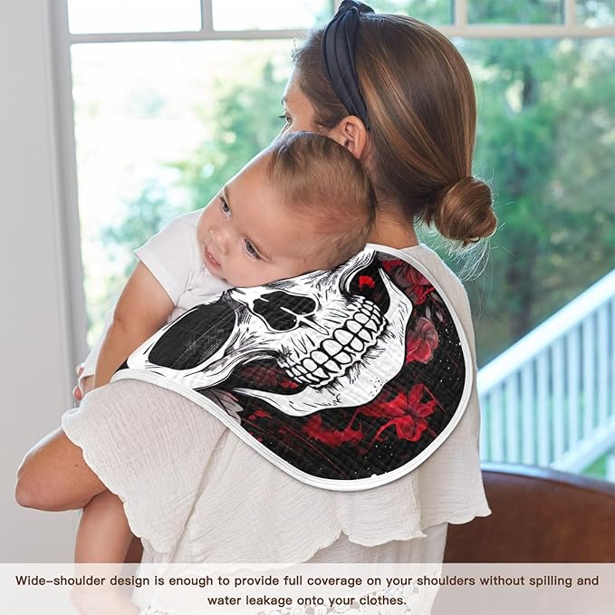 Kigai Flower Halloween Sugar Skull Muslin Baby Burp Cloths, Large Absorbent Cotton Muslin Burp Cloths Set of 2, Washcloths, Face Towel, Bibs for Newborn Boys Girls, 11 x22 Inch