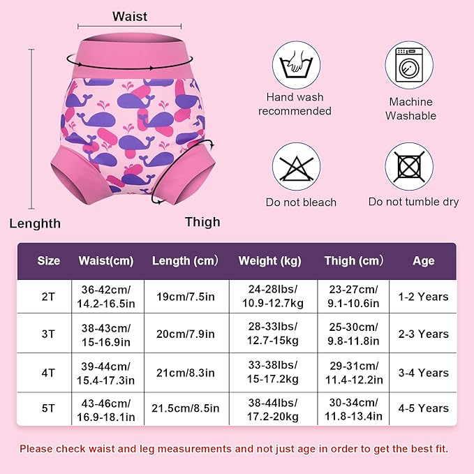 MOEMOE Baby Reusable Swim Diapers 3Pcs Comfortable Waterproof Baby Swim Diapers for Girls Swim Lesson 3T