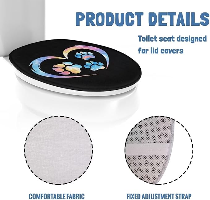 Dog Paw Print Toilet Lid Covers Soft Flannel Fabric Bathroom Covers Elastic Bottom Soft and Breathable Seat Covers Toilet Seat Cover Set Washable Reusable Toilet Seat Lid Cover
