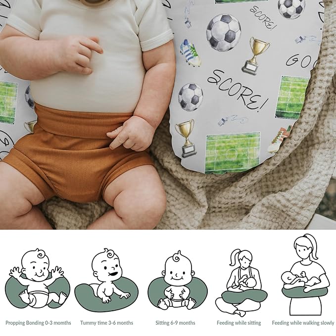 Watercolor Soccer Game Baby Nursing Pillow Covers for Boy Girl Fun Soccer Lovers Nursing Pillow Slipcovers for Breastfeeding Pillows Baby Sports Soft Stretchy Removable Covers for Newborn Infant Gray