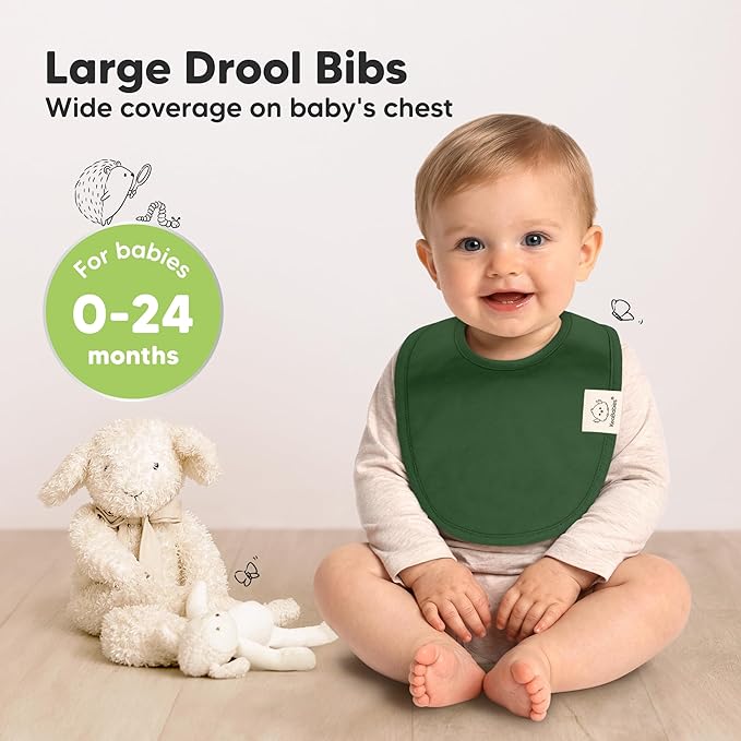 8-Pack Organic Baby Bibs for Boys, Girls - Soft Cotton Drooling and Teething Bibs for Baby Girl & Boy, Extra Absorbent, Easy To Clean & Put On for Toddler, Newborn, Infant 0-24 Months (Hunter)