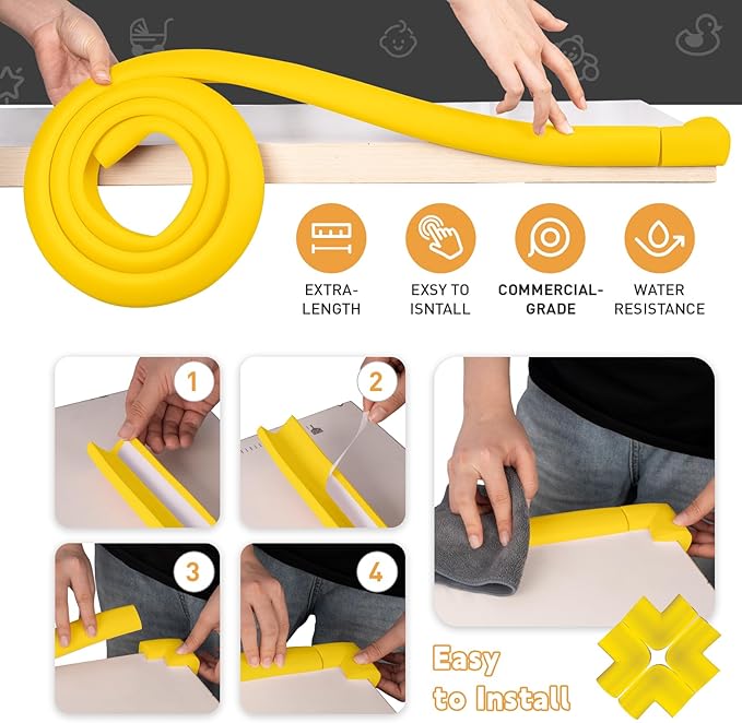 Thick Corner Edge Protector for Baby Proofing, 6.56Ft Furniture Edge Bumper with 10 L-Shaped & Soft Foam Corner Guards,Adhesive Baby proofing Bumper for Table, Small Toddler Bed (Yellow)