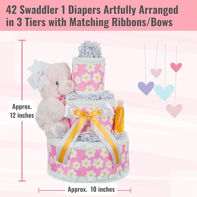 Lil' Baby Cakes Flower Diaper Cake - Makes a Beautiful Baby Gift - Size 1 Diapers - 10 in X 12 in