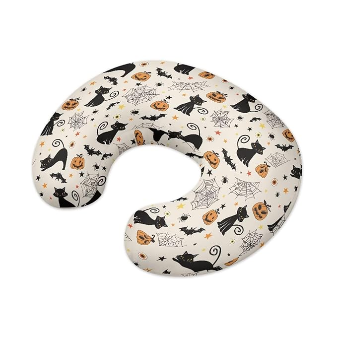 Cats Cobweb Nursing Pillow Cover for Infant Removable Neutral Breastfeeding Pillow Cover with Hidden Zipper Soft Stretchy Breastfeeding Pillow Slipcover for Halloween