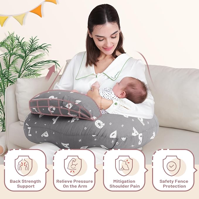 AMASKY Plus Size Breastfeeding Pillow for Ergonomic Comfort & Support, Easier Nursing, Fit, Removable Cover, Machine Washable, Letter Pattern(Grey), Pallet of Product