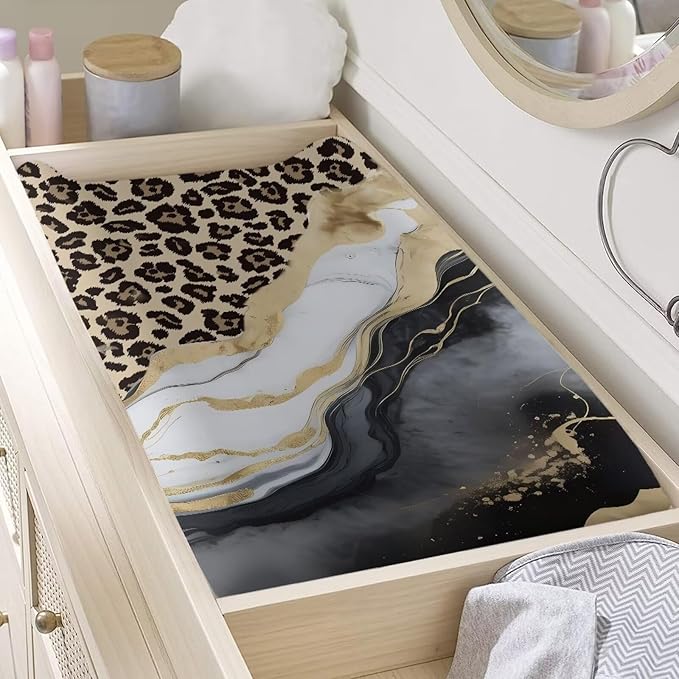 ZDCUSTOM Changing Pad Cover Diaper Changing Pad Cover Soft Breathable Diaper Changing Table Cover Comfy Cozy Cradle Sheets 32"x16" Grey Marble Leopard