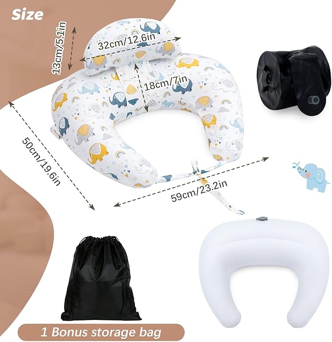 KAKIBLIN Nursing Pillow, Inflatable Breastfeeding Pillows, Hands-Free Feeding Pillow for Back Pain Relief with Waist Strap, Travel Nursing Pillow, Breastfeeding Bottle Support for Baby Girl Boy