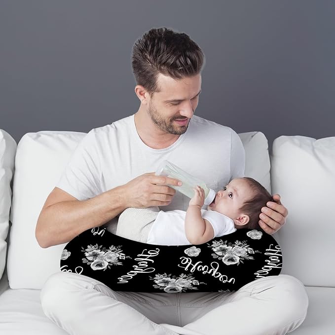 Customizable Flowers Baby Nursing Pillow Cover - Add Your Baby's Name, Ultra-Soft Stretch Fabric, Fits Standard Nursing Pillows, Ideal for Baby Showers Style 11