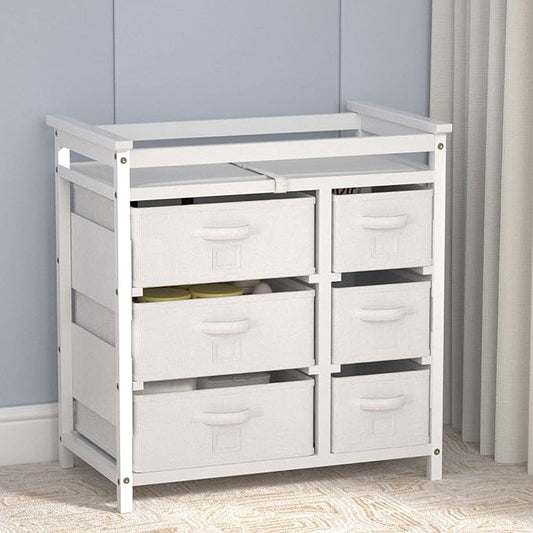 Glaf Baby Changing Table with 6 Storage Drawers and Pad Topper Modern Diaper Change Station Changing Table Dresser for Newborn Baby and Infant (White)