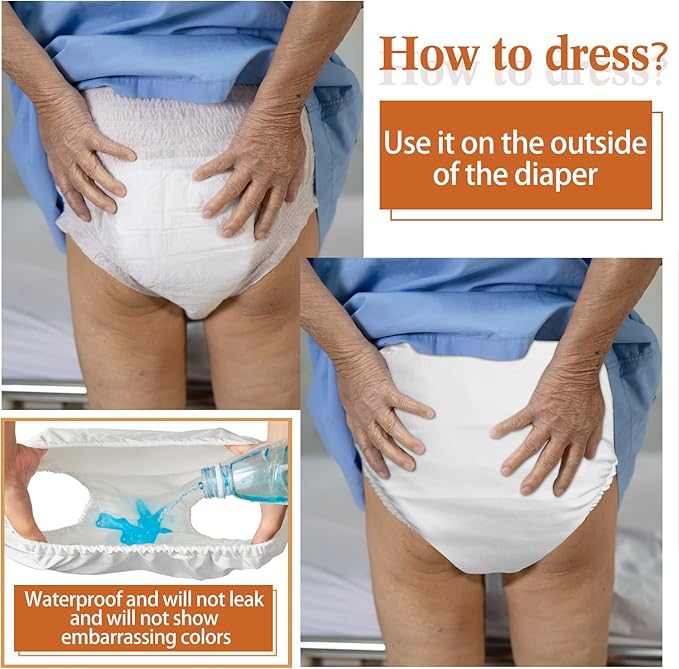 Amylove Swim Diaper Cover for Adult Reusable Diaper for Pool Washable Leak Resistant Waterproof Adult Pull on Cover Pants(White,1 Piece)