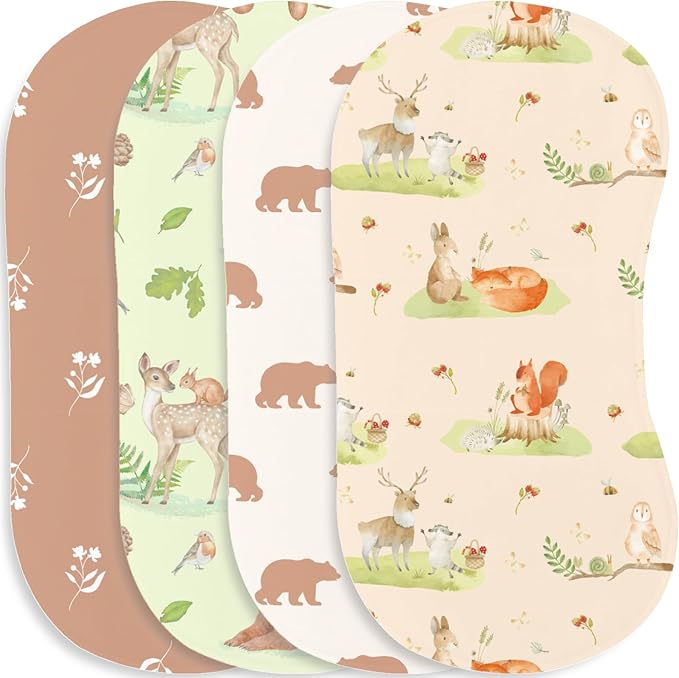 4pcs Woodland Baby Burp Cloths for Boys Girls Parent,100% Cotton Forest Animal Themed Muslin Burping Cloths,Burp Rags,Absorbent Spit-Up Cloths for Infant Newborns
