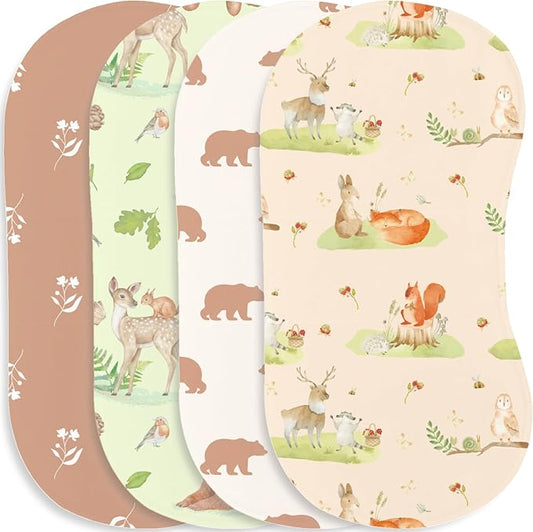 4pcs Woodland Baby Burp Cloths for Boys Girls Parent,100% Cotton Forest Animal Themed Muslin Burping Cloths,Burp Rags,Absorbent Spit-Up Cloths for Infant Newborns