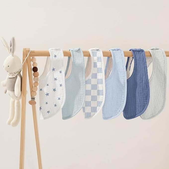 Susurration Muslin Baby Bibs 6 Pack Cotton Baby Drool Bibs,Soft Adjustable Baby Drooling Bibs for Unisex Boys Girls