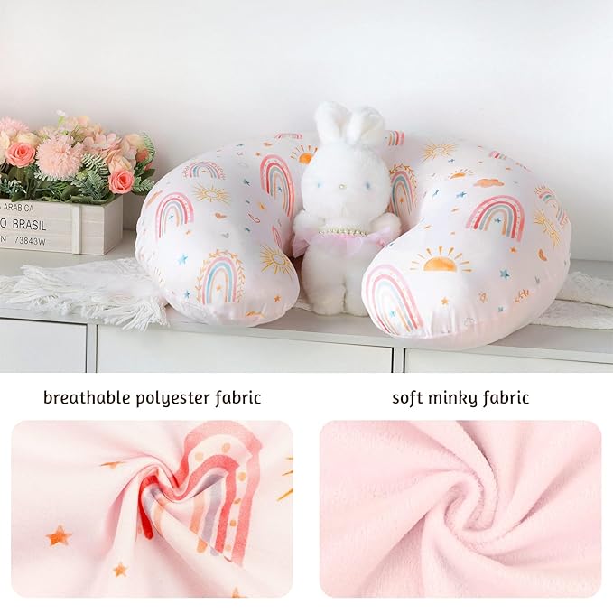 Nursing Pillow Cover 1 Pack, Removable Nursing Pillow Cover for Breastfeeding Pillows, Super Soft Comfortable Slipcover for Boy and Girls, Pink & Sunshine Rainbow