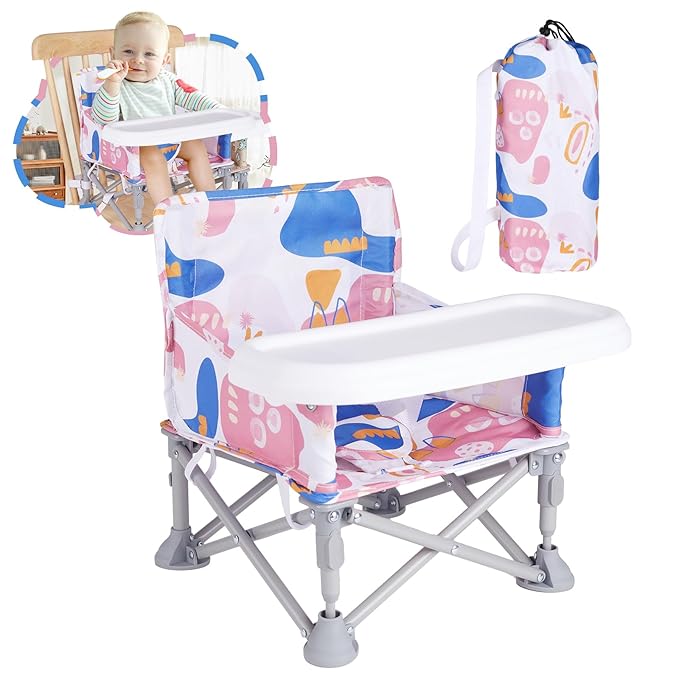 Portable Baby Chair, Folding Booster Seat with Tray for Dining Table Compact Camping Chair for Lawn Beach Travel Babies 6-36 Months