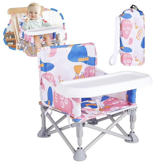 Portable Baby Chair, Folding Booster Seat with Tray for Dining Table Compact Camping Chair for Lawn Beach Travel Babies 6-36 Months