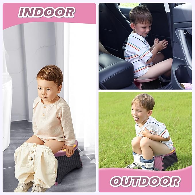 Travel Potty for Toddlers, Portable Potty Chair with Bag & 30 Pouches - Kids Toilet for Car, Camping, Indoor Outdoor - Splash-Proof Design, Easy Clean Training Seat (Purple)