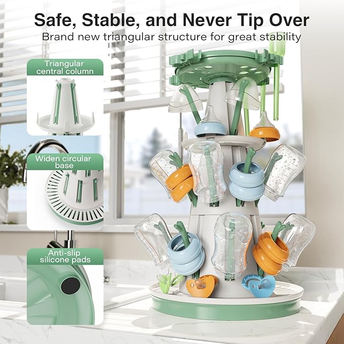 TAZENI Large Baby Bottle Drying Rack with 20 Hooks, Tree-Shaped Space Saving Countertop Bottle Dryer, 360° Air Flow, Non-Slip Stable Base - Baby Bottle Organizer, Newborn Essentials Must Haves