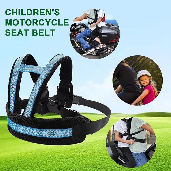 Clobeau Child Motorcycle Safety Harness Reflective Strip Antifall Child Safety Harness for Kid 2-12Year Bike Safety Belt