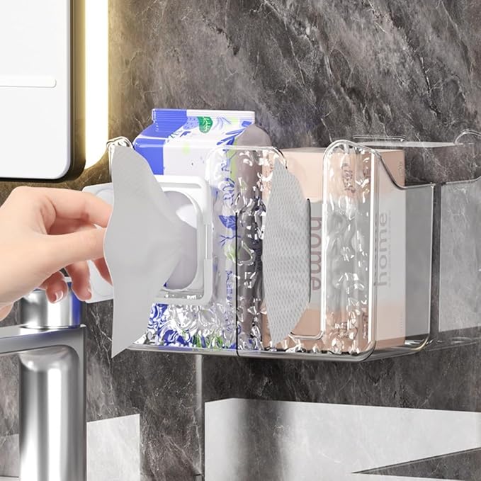 Wall-Mounted Wipes Dispenser Holder – Adhesive-Acrylic Storage Box for Kitchen, Bathroom & Bedroom – Flushable Wet Wipes Container (A)