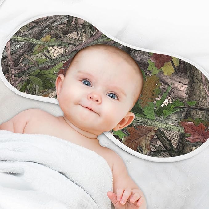 Muslin Burp Cloths for Baby Boys and Girls - 2-Pack Ultra Absorbent Forest Camo Muslin Washcloths, Newborn Towel, Milk Spit Up Rags, Burp Cloth Bibs for Unisex, 22 x 11 Inch