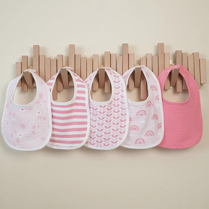 GLLQUEN BABY Muslin Drool Bibs for Boys Girls 6 Pack, Adjustable Baby Bibs for Drooling and Teething, Soft Cotton Baby Bandana Bib for Newborn Feeding Essentials (Rosie Rainbow)
