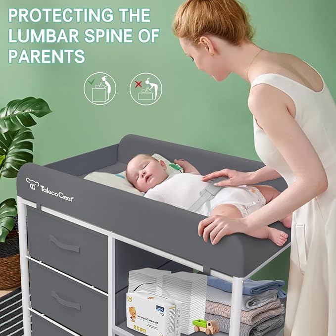 TALECO Gear Portable Changing Table with Storage, Diaper Changing Station, Waterproof Pad, 3 Storage Baskets, Mobile Nursery Organizer for Newborn Essentials