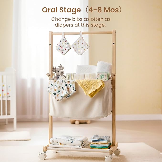 Woodtoe Baby Diaper Caddy Cart with Movable Storage Organizer, Natural Newborn Nursery Essentials, Mobile Utility Cart with Wheels for Nursery, Bedroom, Changing Table & Crib, Gifts for Baby Shower